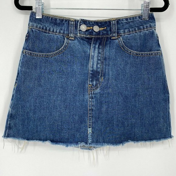 Marine Layer Dresses & Skirts - Marine Layer Mendes Denim Mini Skirt Women Size XS Raw Hem Cotton Dark Wash Blue